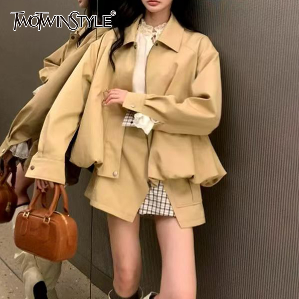 Street Fashion Jacket - TWOTWINSTYLE Khakl Gesplitste Zak Tweedelige Set