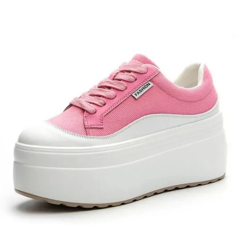 Street Fashion Ladies - 8 cm Nieuwe Canvas Echt Leer