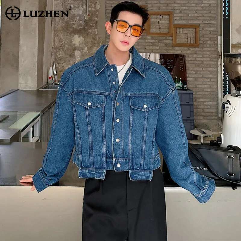 Street Fashion Jacket Men - LUZHEN Persoonlijkheid Denim Korte Jas Heren