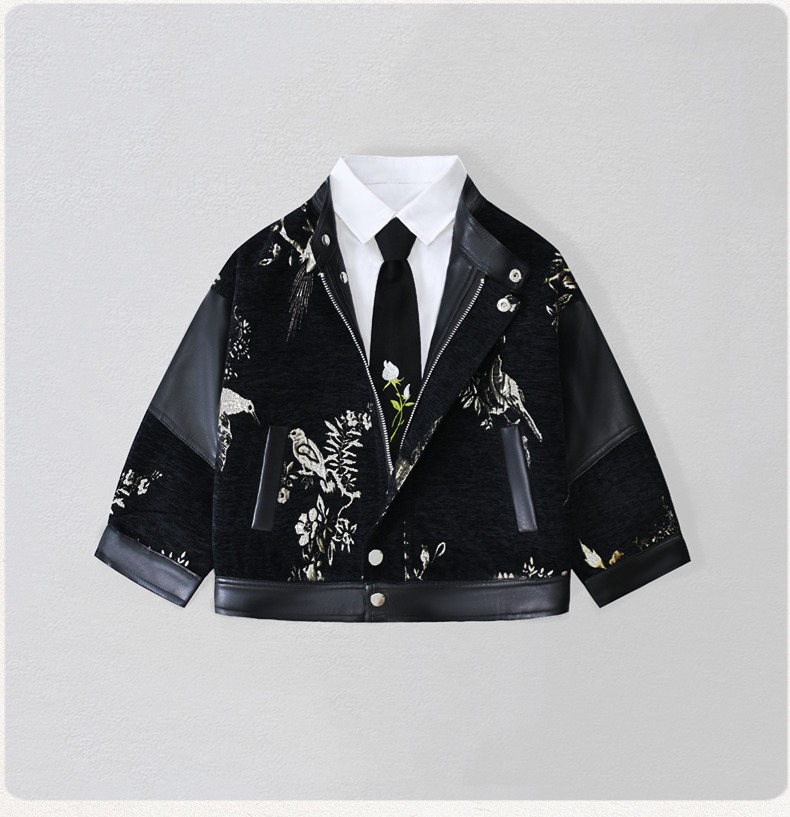 Street Fashion Kids - Gentleman Kids Borduren Motorfiets Pu Leren