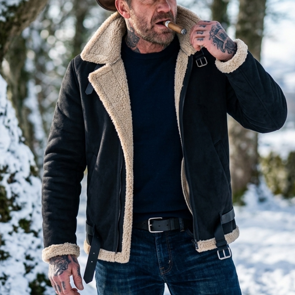 Street Fashion Jacket Men - Heren winterjas van imitatiesuède, fleece gevoerd,