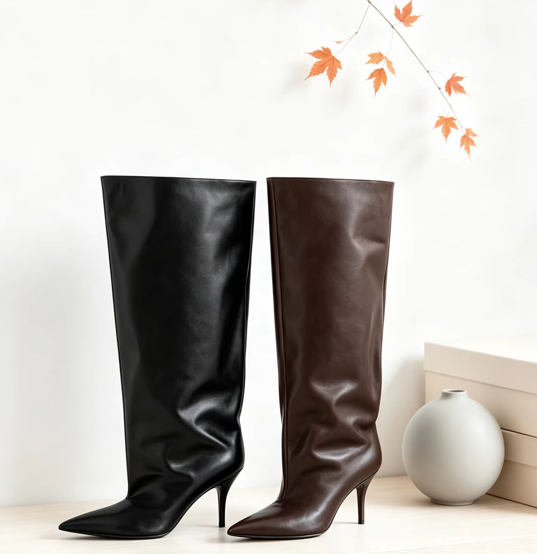 Street Fashion Ladies - Hoge laarzen met wijde boord, spitse