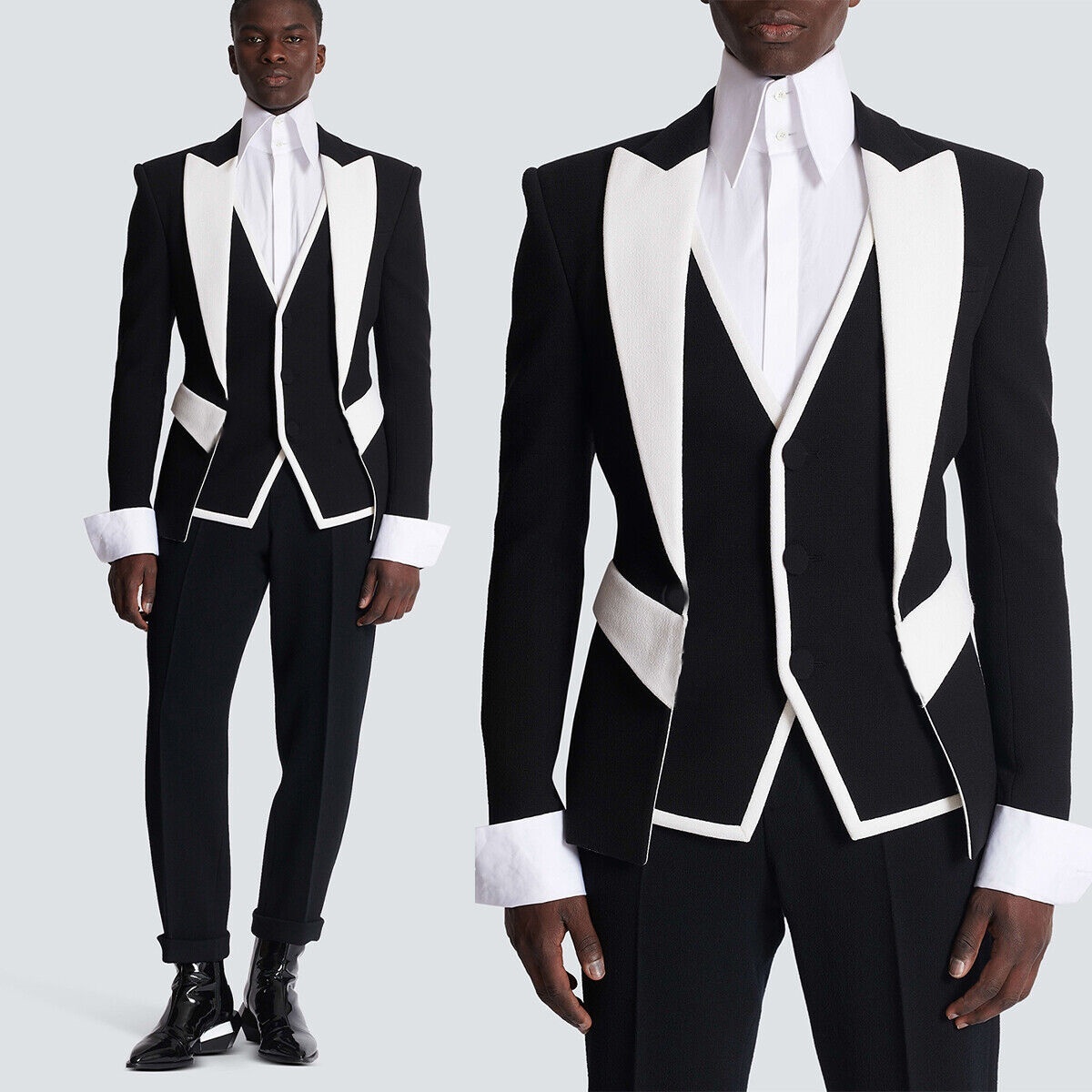 Street Fashion Jacket Men - Aangepaste zwart-wit bijpassende mode trouwkostuums voor