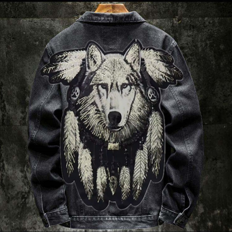 Street Fashion Jacket Men - Amerika Vintage Zware Wolf Geborduurde Patch
