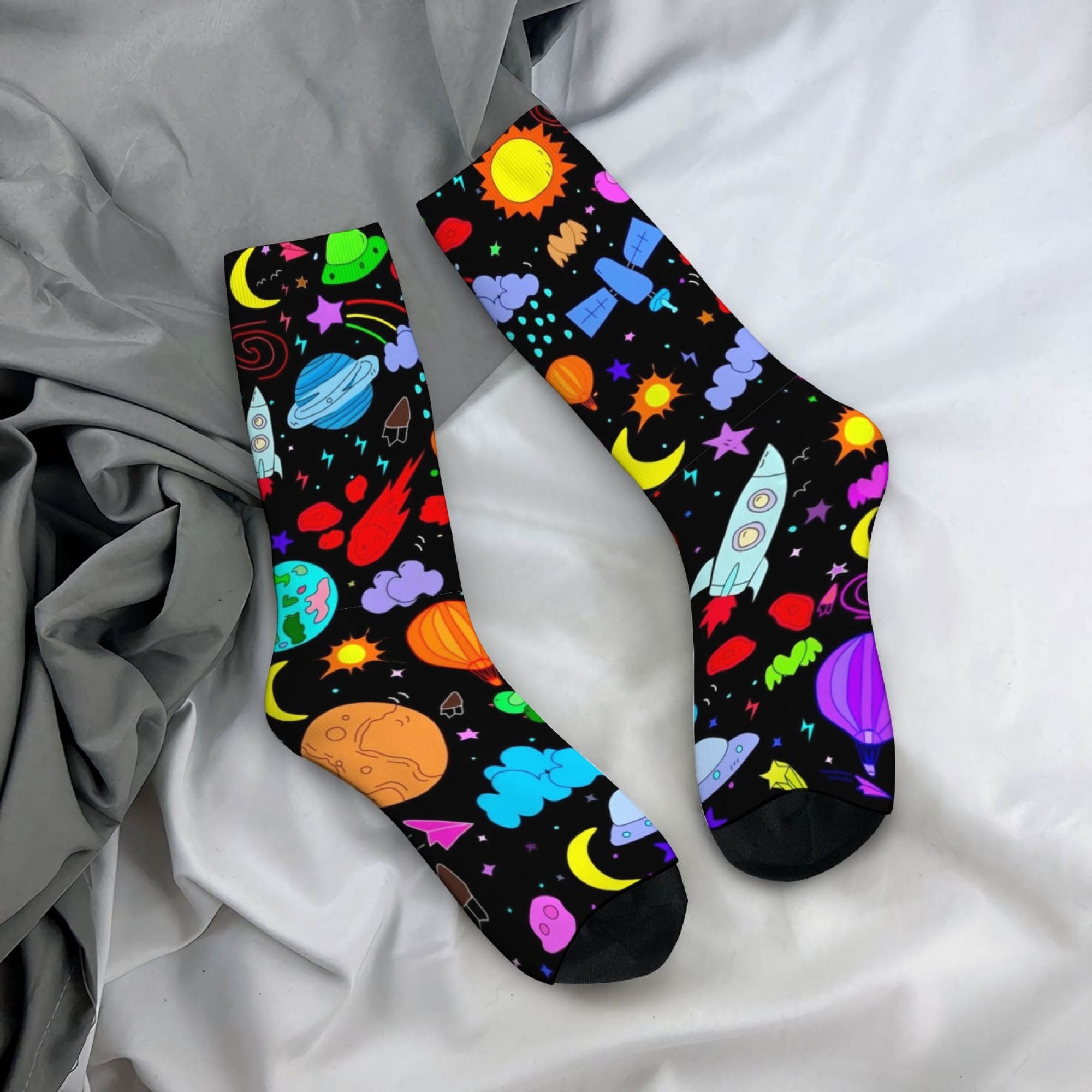 Quirky Street Fashion - Cartoon Fun Earth Universe Print Heren