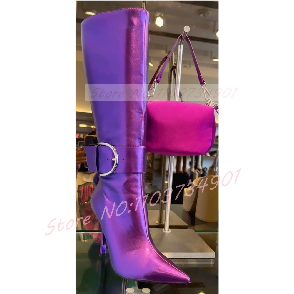 Paarse glanzende laarzen met r - Street Fashion Ladies recensie en prijs