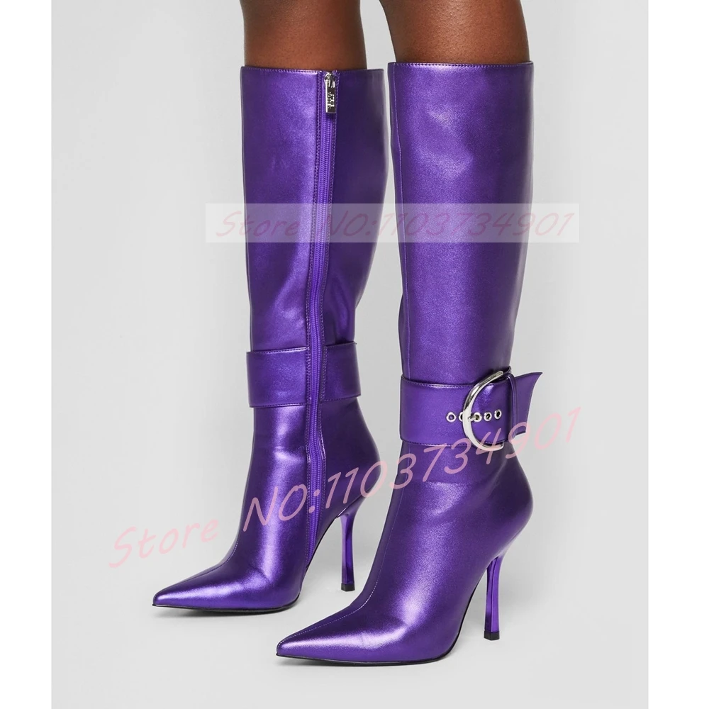 Paarse glanzende laarzen met r - Street Fashion Ladies recensie en prijs