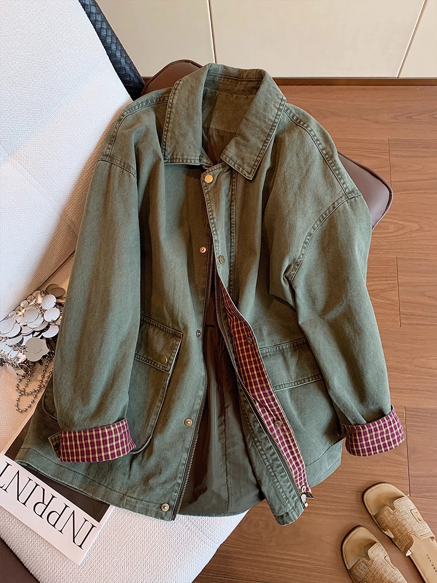 Vintage legergroen denim jack  - Street Fashion Hong Kong recensie en prijs
