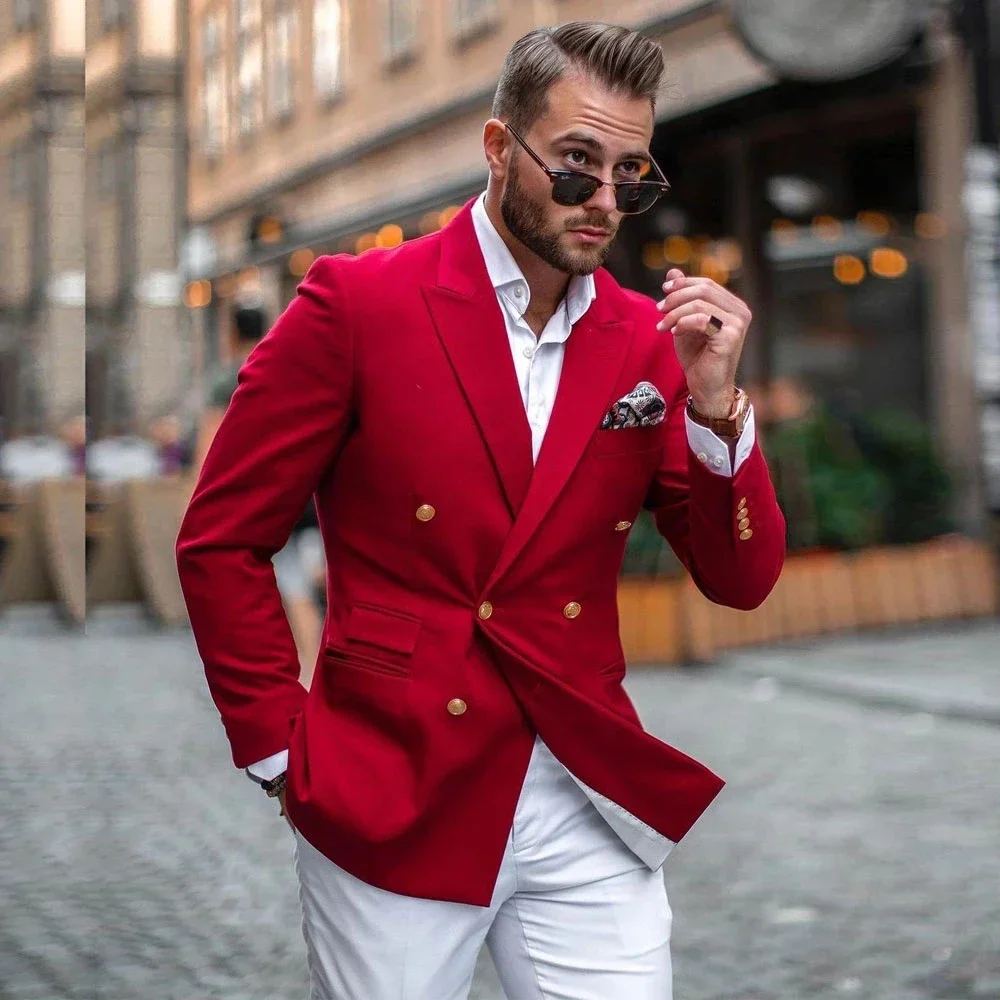 Rode jas, witte broek, dubbelr - Street Fashion Jacket Men recensie en prijs