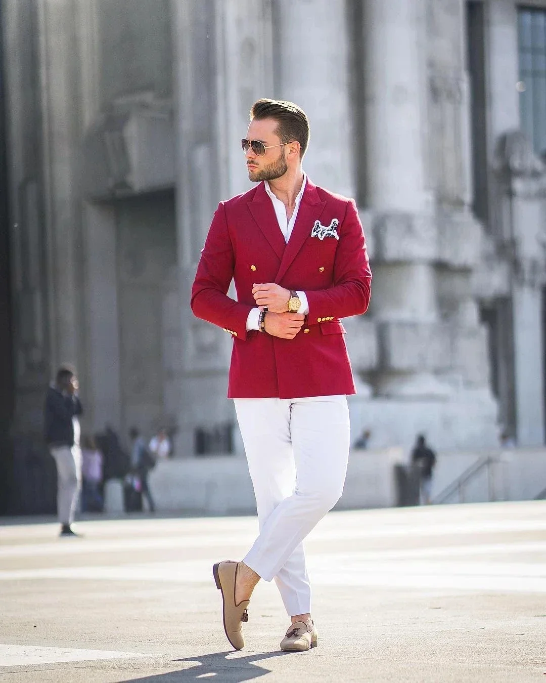 Rode jas, witte broek, dubbelr - Street Fashion Jacket Men recensie en prijs